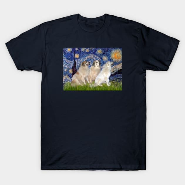 Starry Night Adapted to Include Three Great Pyrenees Dogs T-Shirt by Dogs Galore and More